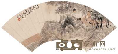 任颐 戊子(1888年)作 携琴图 扇面